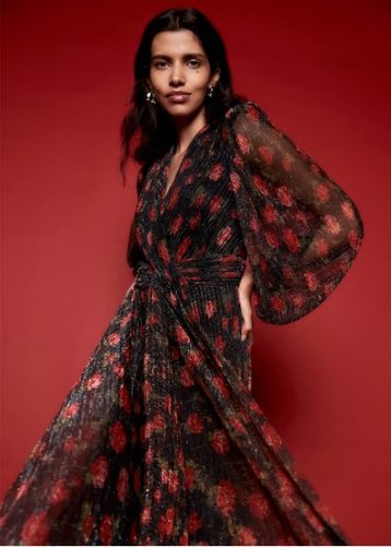 Phase Eight Kenzia Wrap Floral Shimmer Maxi Dress Red Black