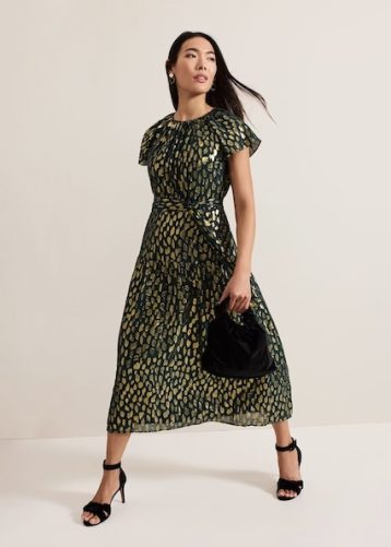 Phase Eight Lilani Shimmer Midi Dress Black Green