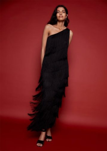 Phase Eight Otto One Shoulder Fringe Maxi Dress Black