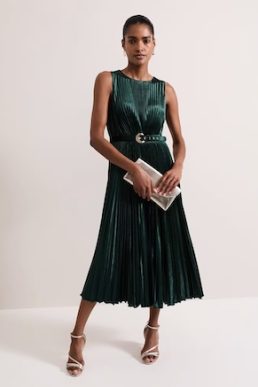 Phase Eight Simara Velvet Pleat Midi Dress Green