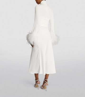 Pre-loved White Feather-Trim Odessa Midi Dress Ivory