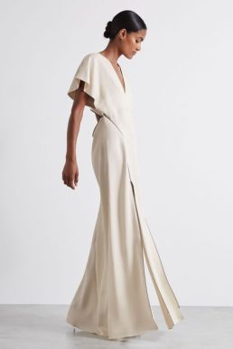 Reiss Leena Atelier Zipped Cady Maxi Dress Virgin Wool Ivory