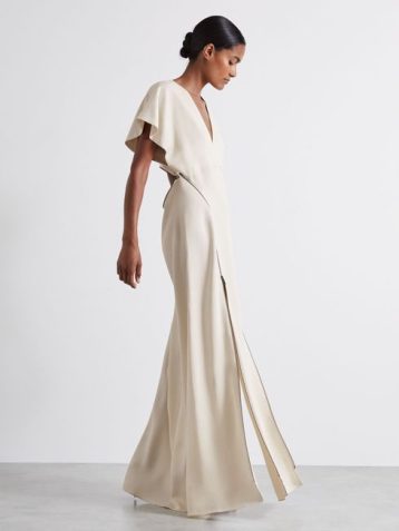 Reiss Leena Atelier Zipped Cady Maxi Dress Virgin Wool Ivory