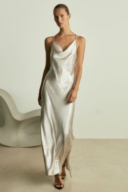 Reiss Paisley Cowl Neck Hammered Satin Slip Dress Silver