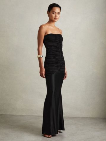 Reiss Selina Strapless Ruched Maxi Dress Black