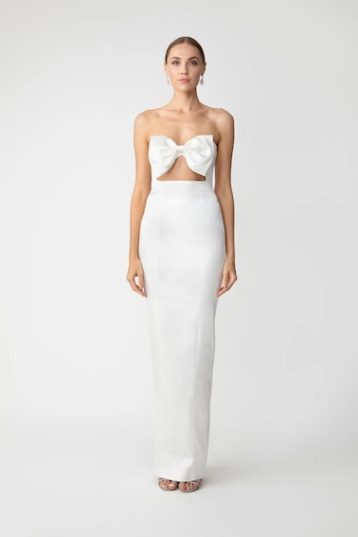 Sau Lee Esther Strapless Bow Pencil Maxi Gown White