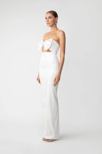 Sau Lee Esther Strapless Bow Pencil Maxi Gown White