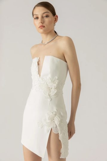 Sau Lee Fleur Mini Bridal Dress White