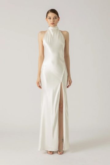 Say Lee Penelope Backless Satin Gown White