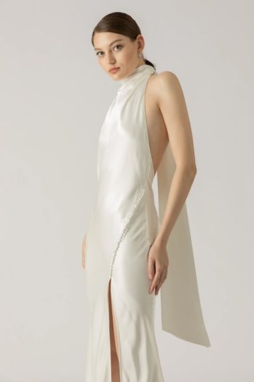 Say Lee Penelope Backless Satin Gown White