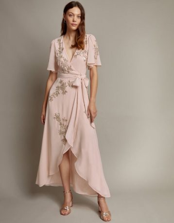 Monsoon Sarah embellished wrap dress pink blush