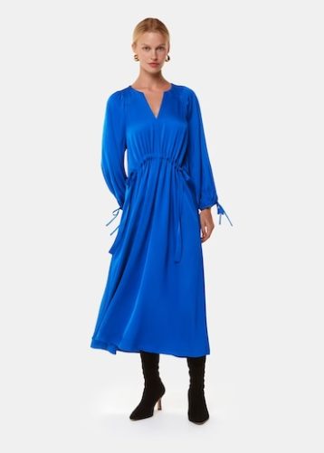 Whistles Molly Satin Ruched Dress Blue