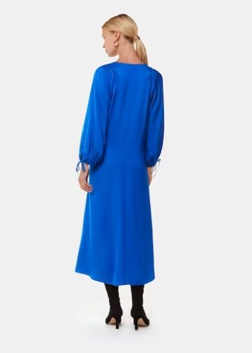 Whistles Molly Satin Ruched Dress Blue