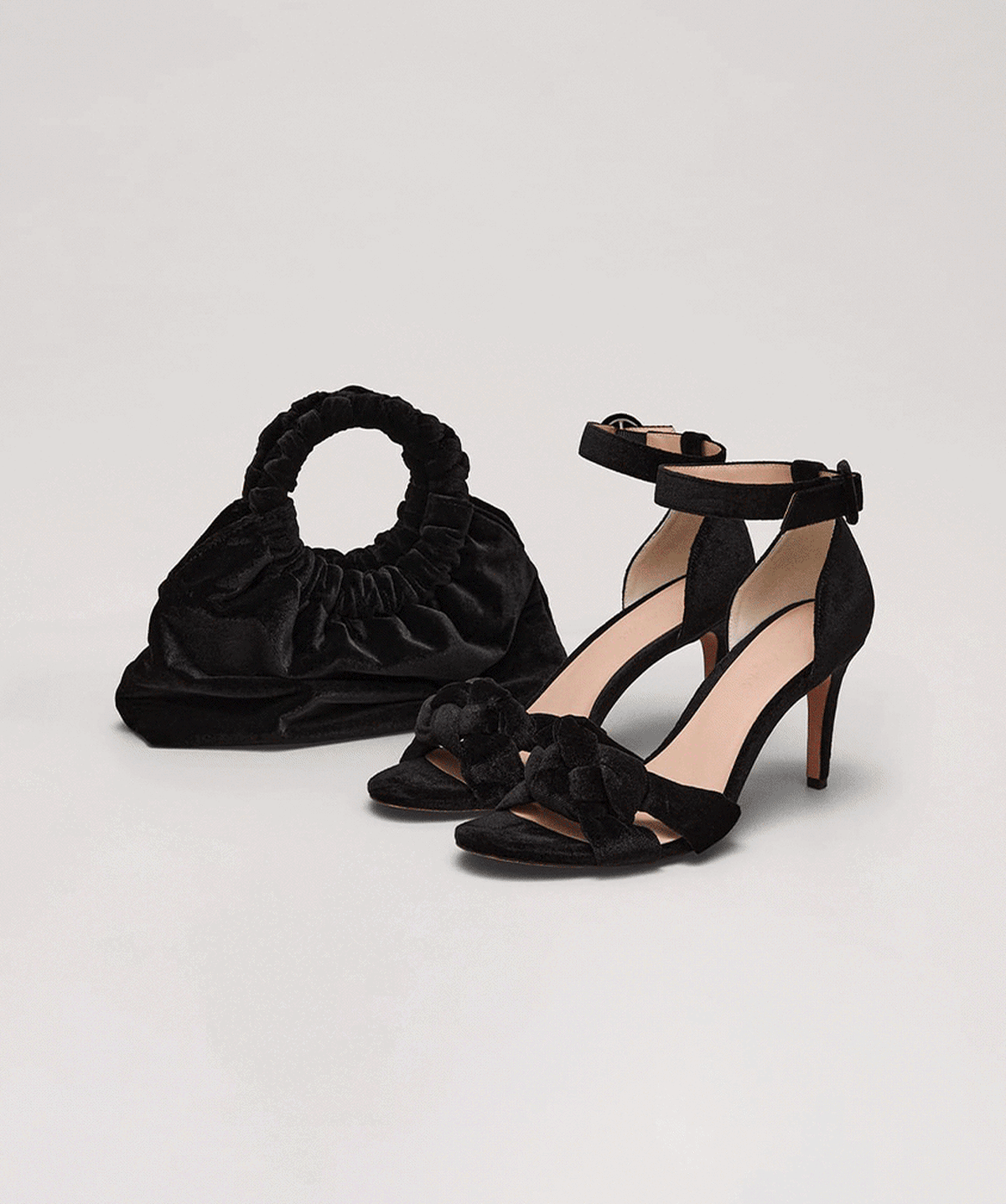 Black Velvet Plaited Strappy Sandal