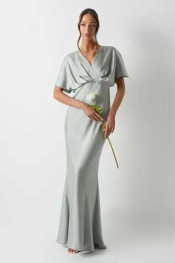 Coast Batwing Sleeve Satin Fishtail Maxi Dress Sage