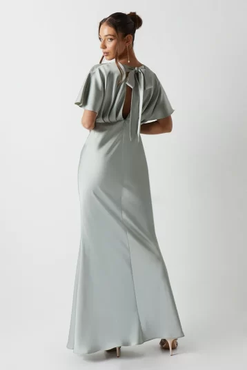 Coast Batwing Sleeve Satin Fishtail Maxi Dress Sage