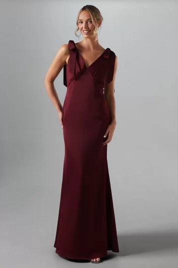 Coast Satin Back Crepe Tie Shoulder Bridesmaids Dress Malbec