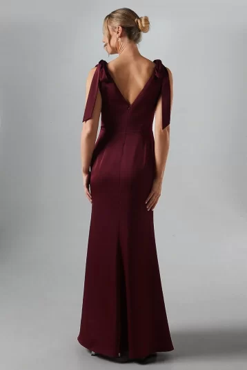 Coast Satin Back Crepe Tie Shoulder Bridesmaids Dress Malbec