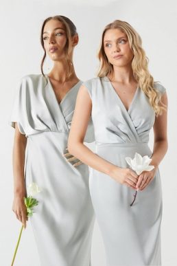 Coast Wrap Top Cap Sleeve Satin Bridesmaids Dress Sage