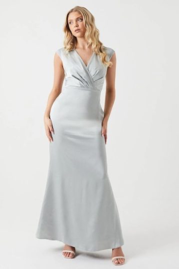 Coast Wrap Top Cap Sleeve Satin Bridesmaids Dress Sage