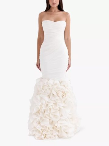 HOUSE OF CB Gabrielle ruffle-hem strapless woven bridal gown