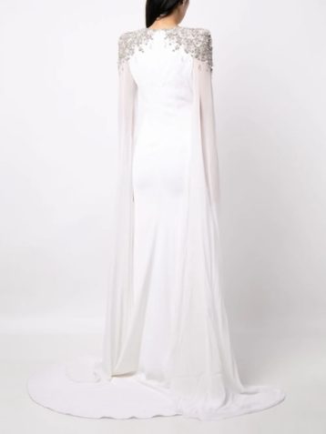 Jenny Packham Frida crystal-embellished cape gown White