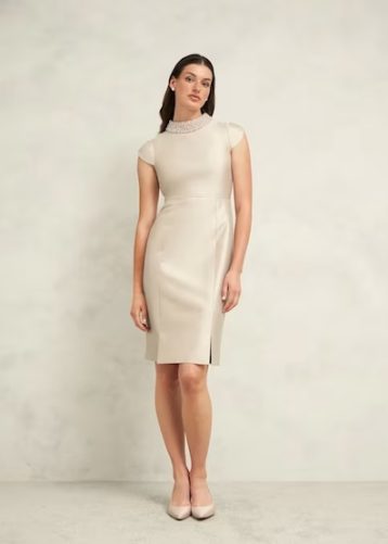 Hobbs Katherine Wool Silk Dress Oyster