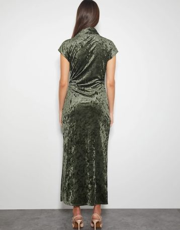 Monsoon Cece crushed velvet cowl midi dress green