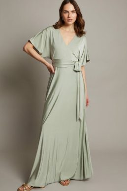 Monsoon Jillian drape bridesmaids dress green sage