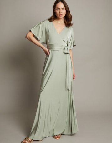 Monsoon Jillian drape bridesmaids dress green sage