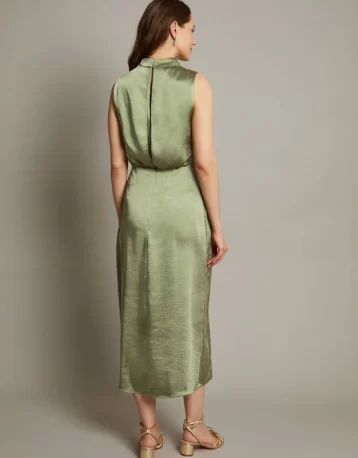 Monsoon Livia satin cowl halter midi dress green