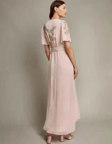 Monsoon Sarah embellished wrap dress pink blush