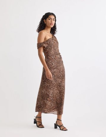 Nobody's Child Leopard Print Off Shoulder Skylar Midi Dress Multi