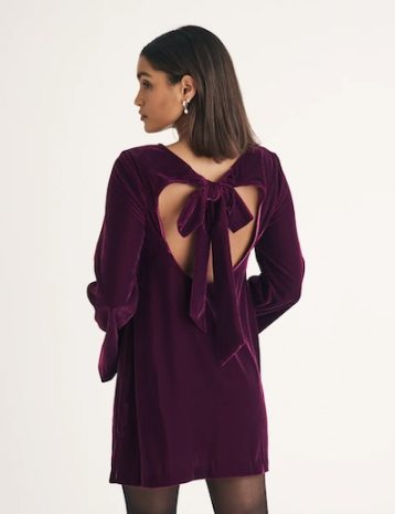 Nobody's Child Purple Velvet Tie Back Jolene Mini Dress