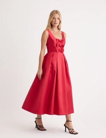 Nobody's Child Red Satin Bow Front Milda Dress