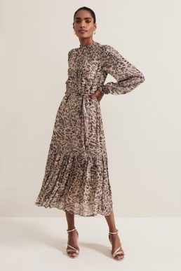 Phase Eight Eve Leopard Print Shimmer Midi Dress Multi