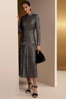 Phase Eight Gloria Sequin Stripe Midi Dress Black Multi Gold