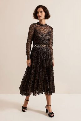 Phase Eight Theodora Leopard Pleat Midi Dress Black Multi