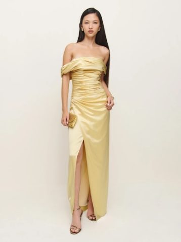 Reformation Parand Off The Shoulder Dress, Blonde Yellow