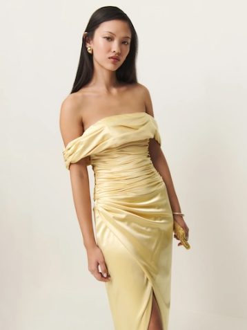 Reformation Parand Off The Shoulder Dress, Blonde Yellow