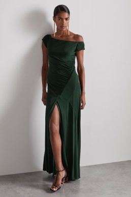 Reiss Elliott Atelier Gathered Crepe-Jersey Maxi Dress Green