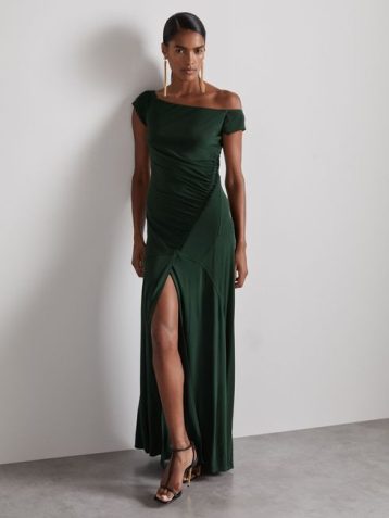 Reiss Elliott Atelier Gathered Crepe-Jersey Maxi Dress Green