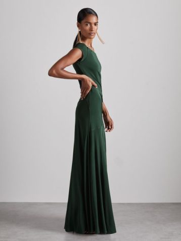 Reiss Elliott Atelier Gathered Crepe-Jersey Maxi Dress Green