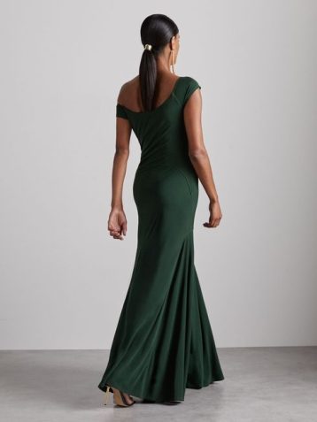 Reiss Elliott Atelier Gathered Crepe-Jersey Maxi Dress Green