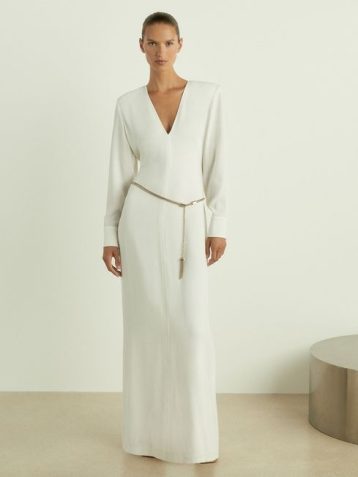 Reiss Hattie Plunge-Neck Crepe Maxi Dress White