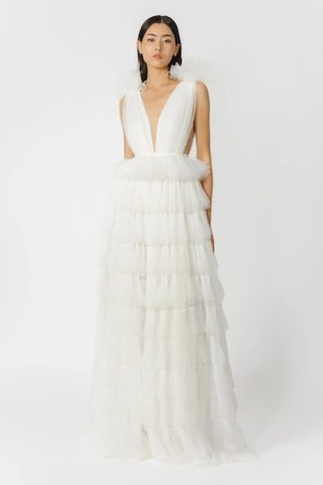 Sau Lee Sabrina Tulle Gown Ruffled tulle gown White