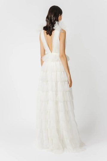 Sau Lee Sabrina Tulle Gown Ruffled tulle gown White