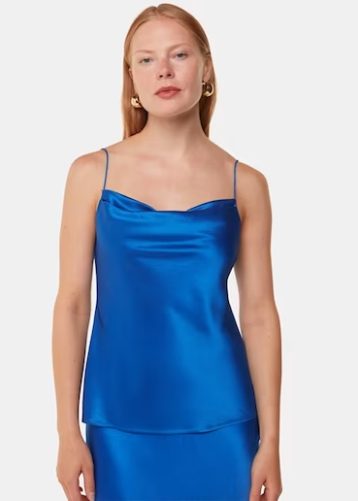 Whistles Blue Satin Cowl Neck Cami