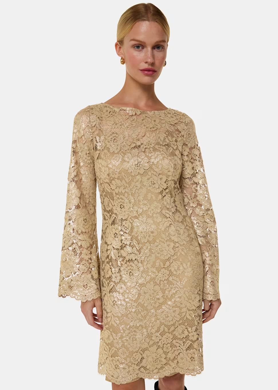 Metallic Lace Mini Dress gold