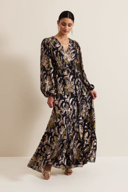 Phase Eight Ellio Silk Shimmer Maxi Dress Gold Black